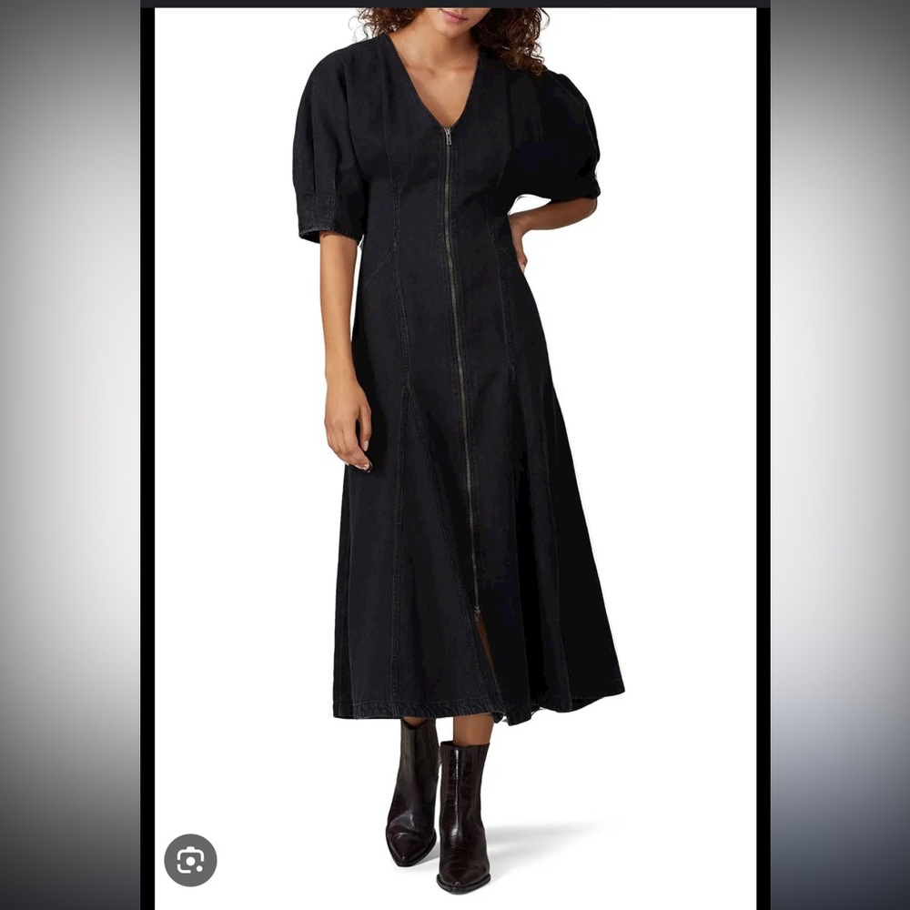 Mara Hoffmann Sophie Black Denim Cotton & Hemp Midi Dress In A Size 10